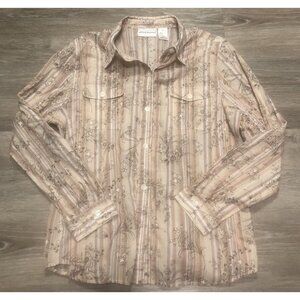 Alfred Dunner Women’s Pink Flora Shirt Sz 16 Button Up Top‎ Boho Hippie Artsy